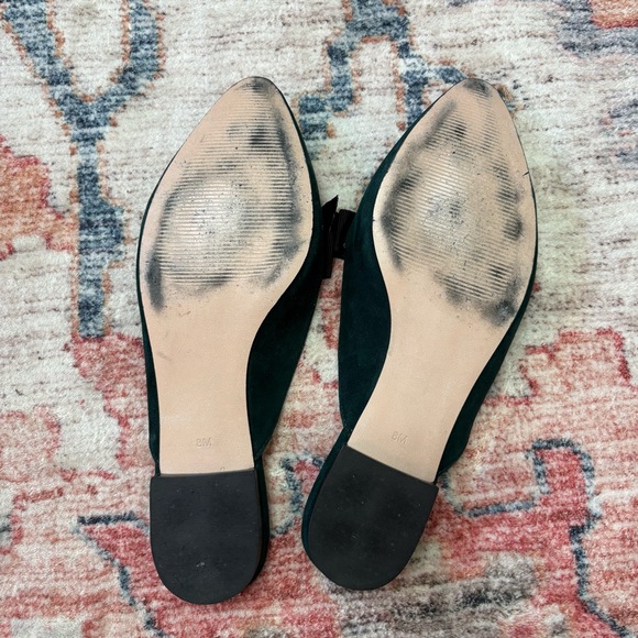 Talbots Edison Emerald Dark Green‎ Suede Flat Mule Black Grosgrain Bow Size 8 - Picture 5 of 9